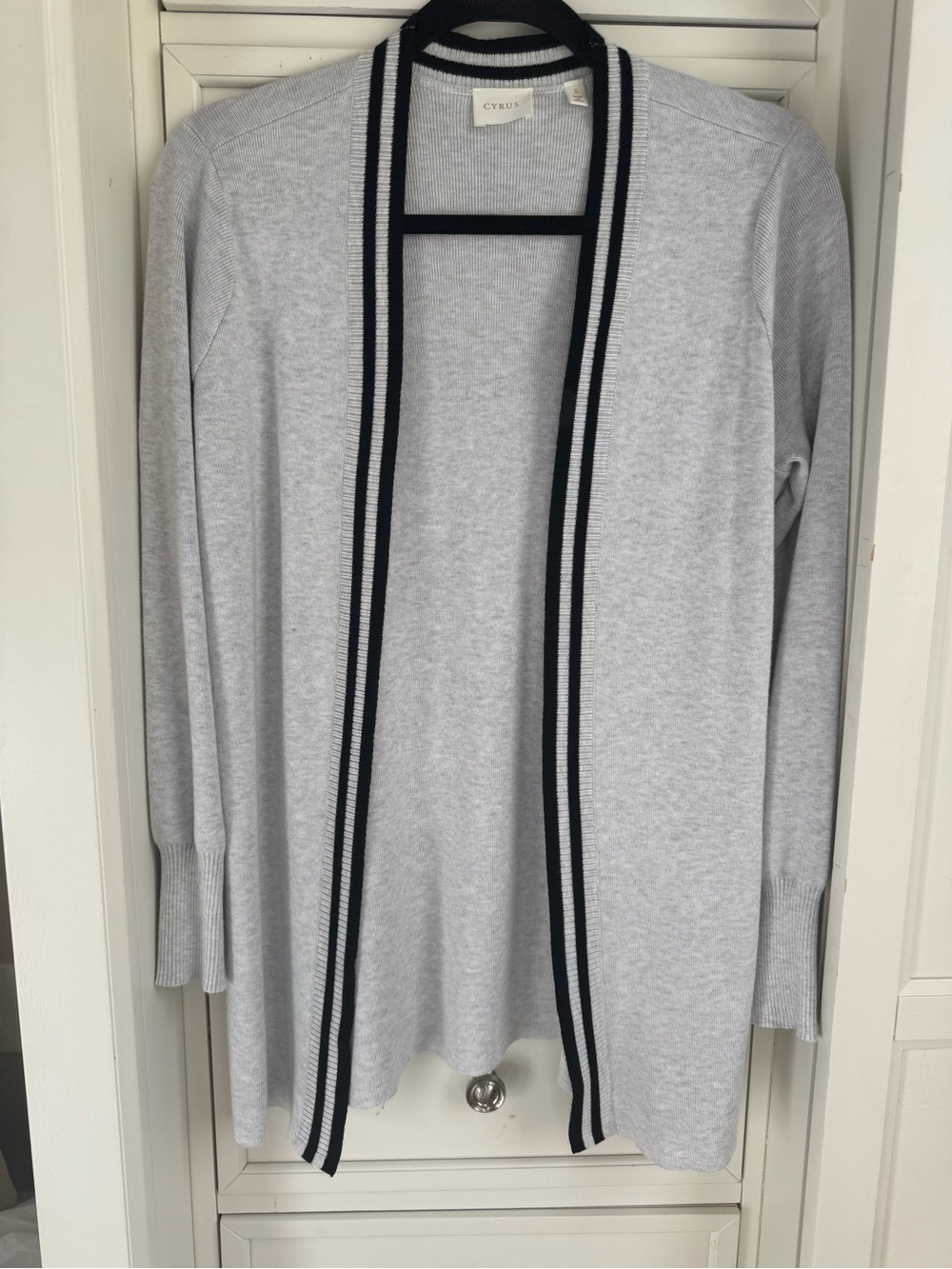 Cyrus Light Gray Open Cardigan with Black Trim